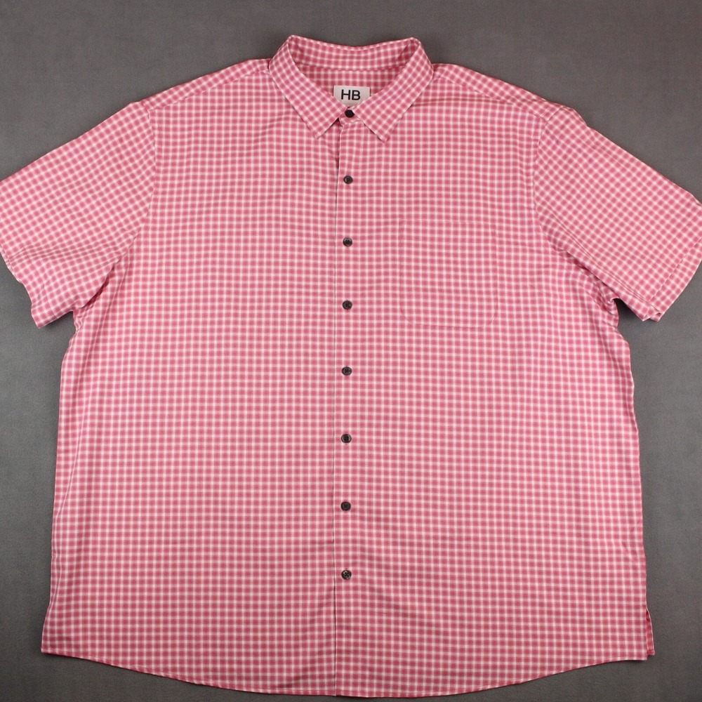 HB Harbor Bay Shirt Mens Size 2XL Pink Short Sleeve Polyester Button Up